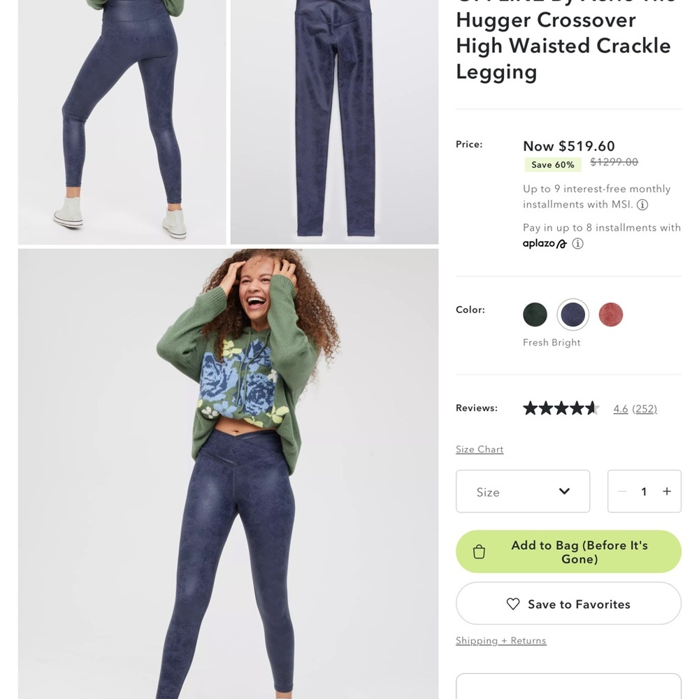 OFFLINE By Aerie The Hugger Crossover High Waisted Crackle Legging sz medium - Picture 1 of 1